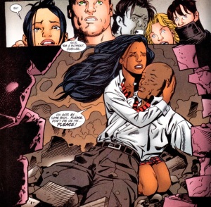 Monet cradles Synch's dead body from Generation-X #70 published December 2000, art by Steven Pugh
